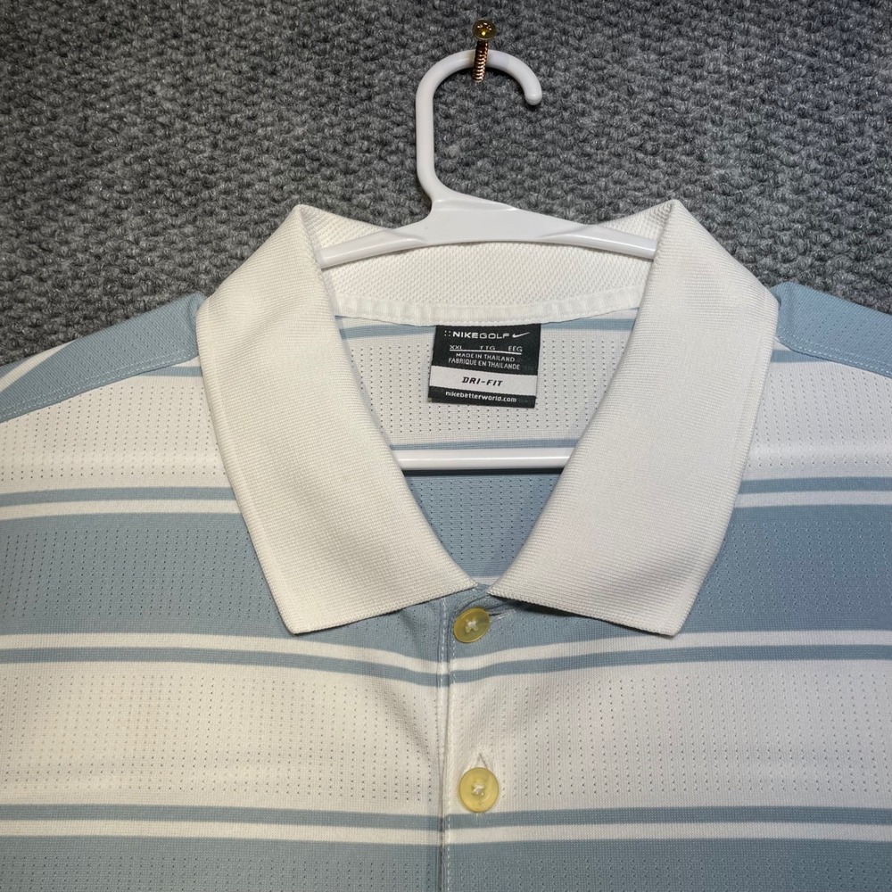 Nike Golf Dri-FIT Polo Shirt Mens XXL Blue White Striped Short Sleeve Sportswear